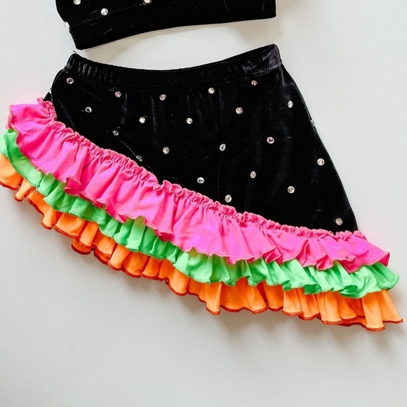 Figure Skating/Dance Wear Two piece A-Symmetrical - Black/Neon Colors - Size4-5T - Picture 2 of 3